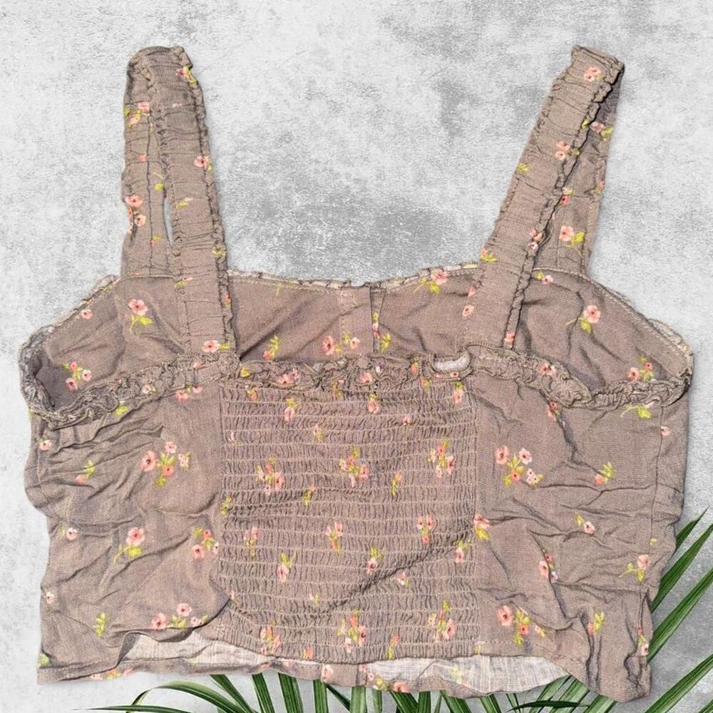 Forever 21 Taupe Floral Print Cropped Tank Top Medium - Picture 2 of 4